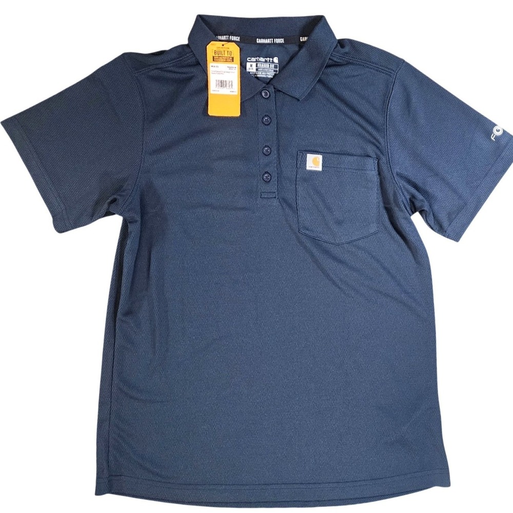 NWT Carhartt Force Relaxed Fit Short‎ Sleeve Polo Shirt Women M 8 10 Navy